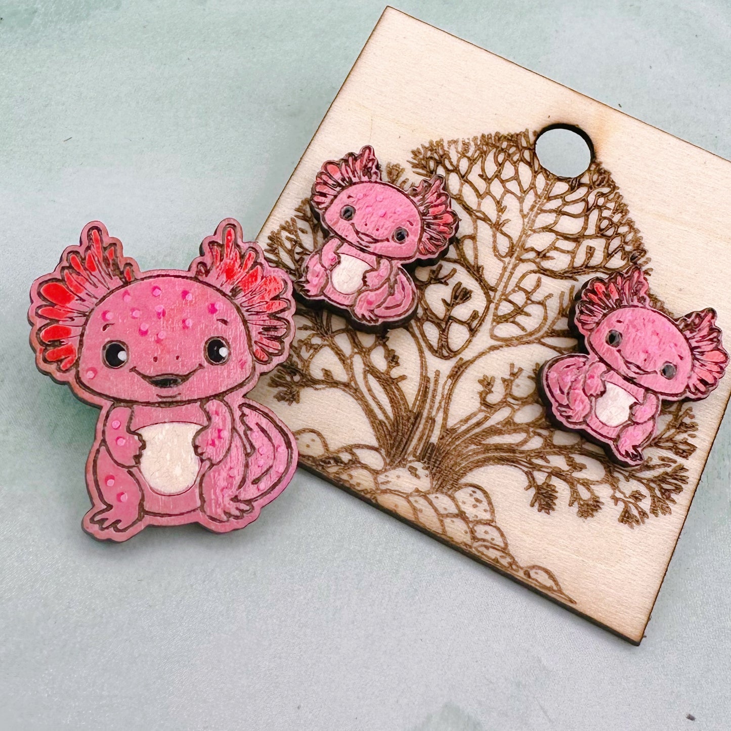 Adorable Axolotl Earrings or Pins