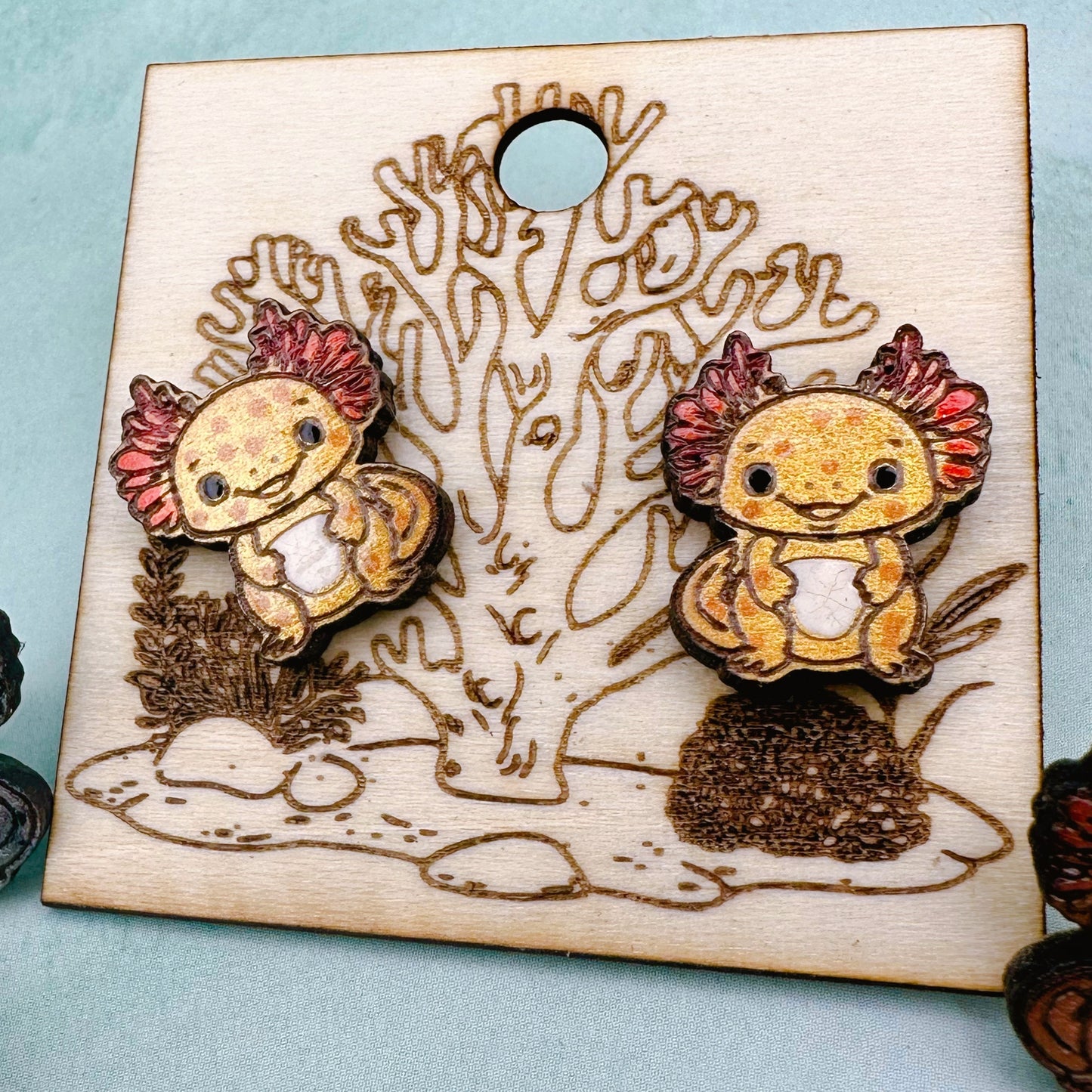 Adorable Axolotl Earrings or Pins