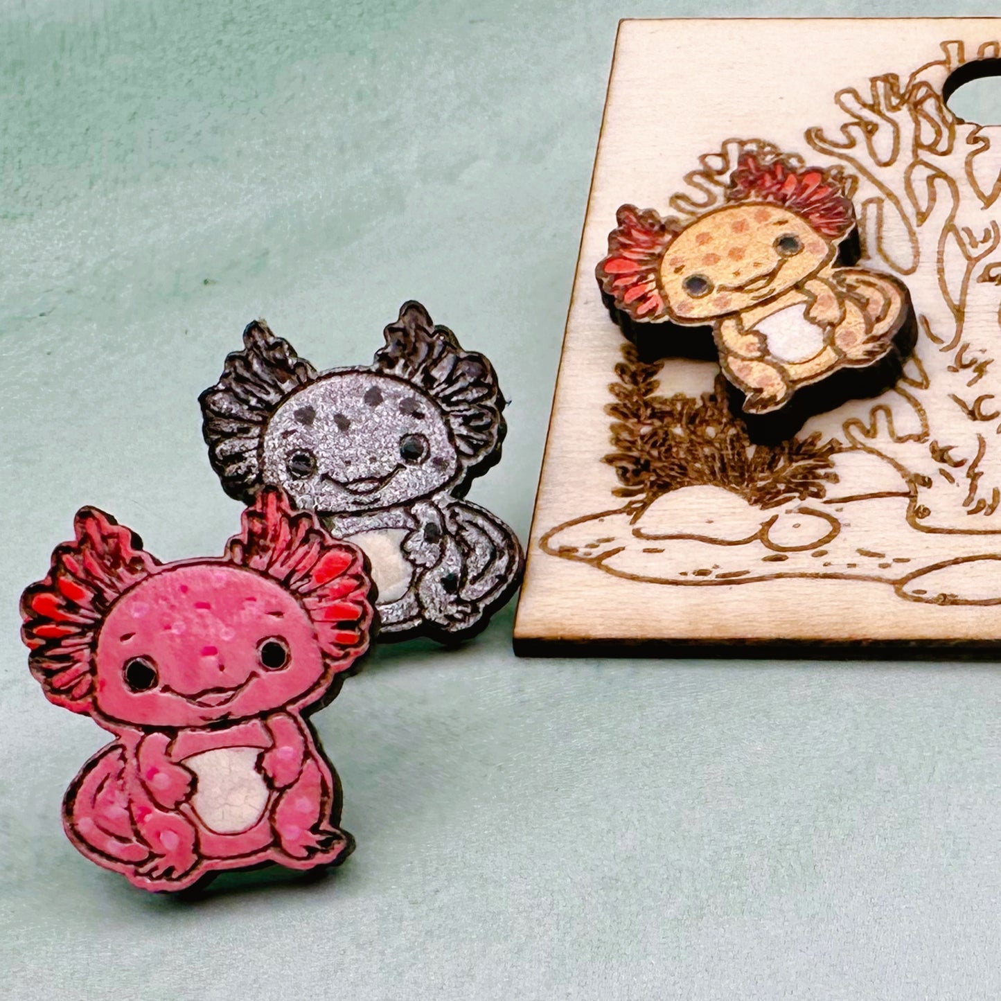 Adorable Axolotl Earrings or Pins