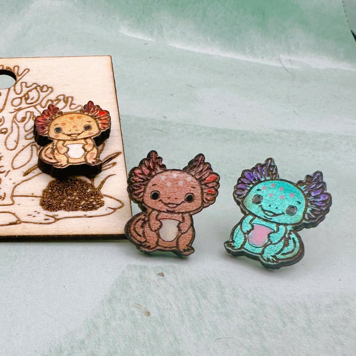 Adorable Axolotl Earrings or Pins