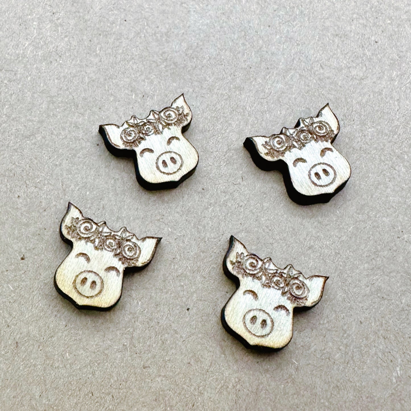 Pairs Pig in a Flower Crown Wood Earring Blanks, Unfinished Earrings, Laser Engraved Piggie Charms for Crafts or Jewelry