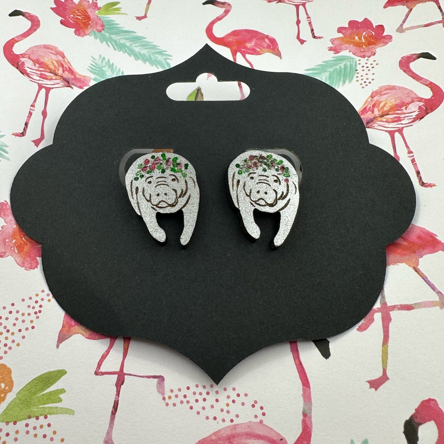 Manatee Earrings in a wood gift box