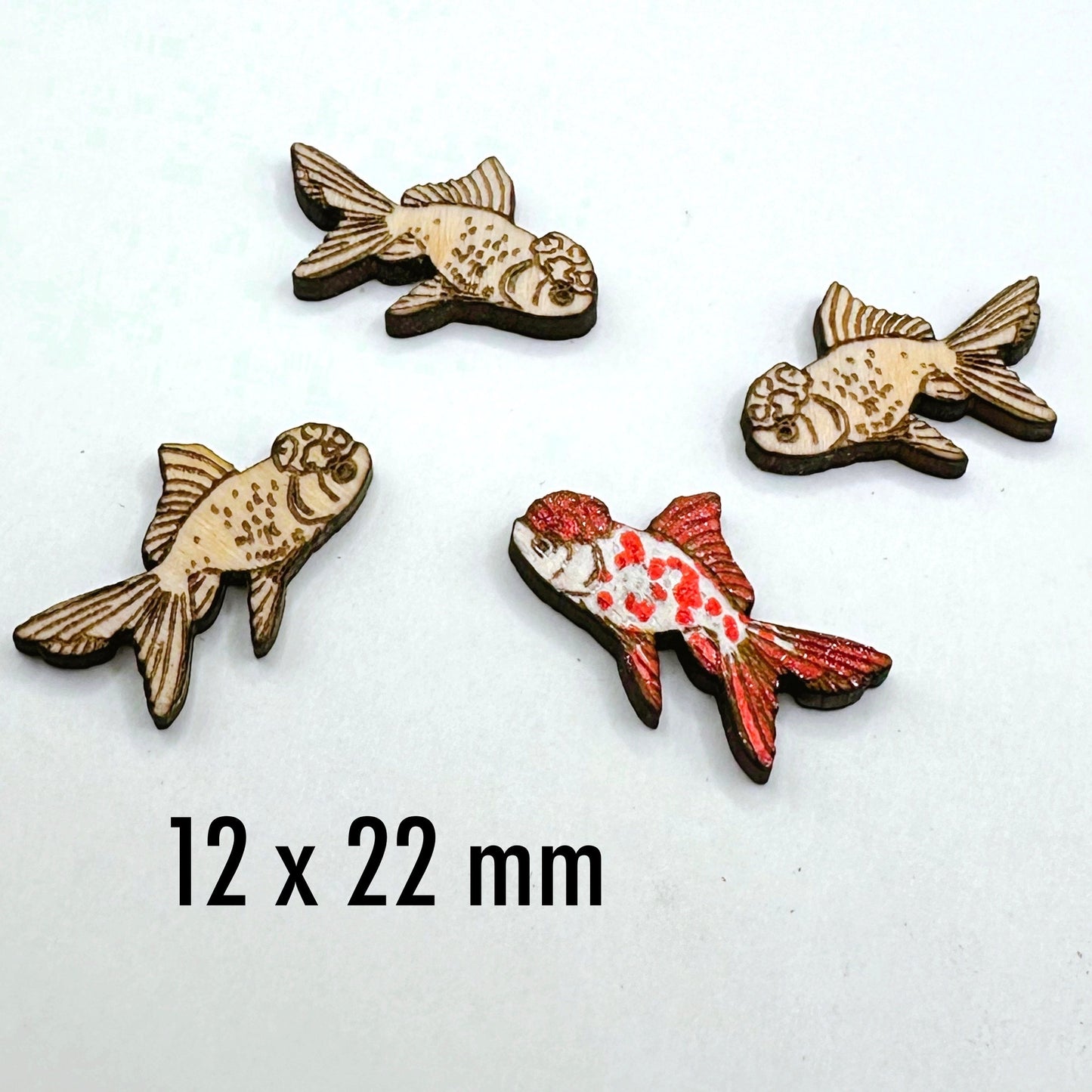 Pairs Oranda Goldfish Wood Earring Blanks, Aquarium Unfinished Earrings, Pet Fish Laser Engraved Charms for Crafts or Jewelry