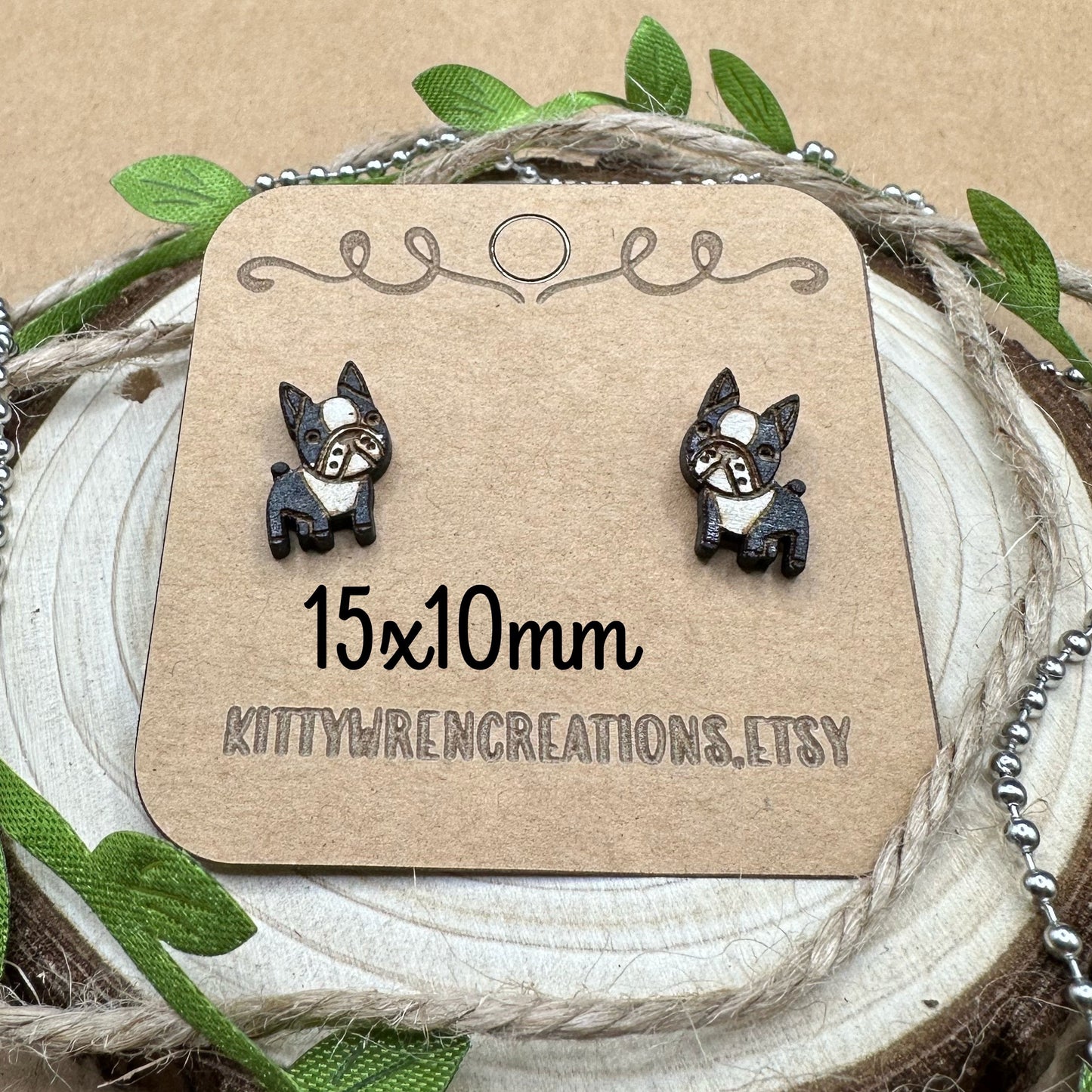 Boston Terrier Dog Post Earrings- two sizes -Mailed in a wood gift box-