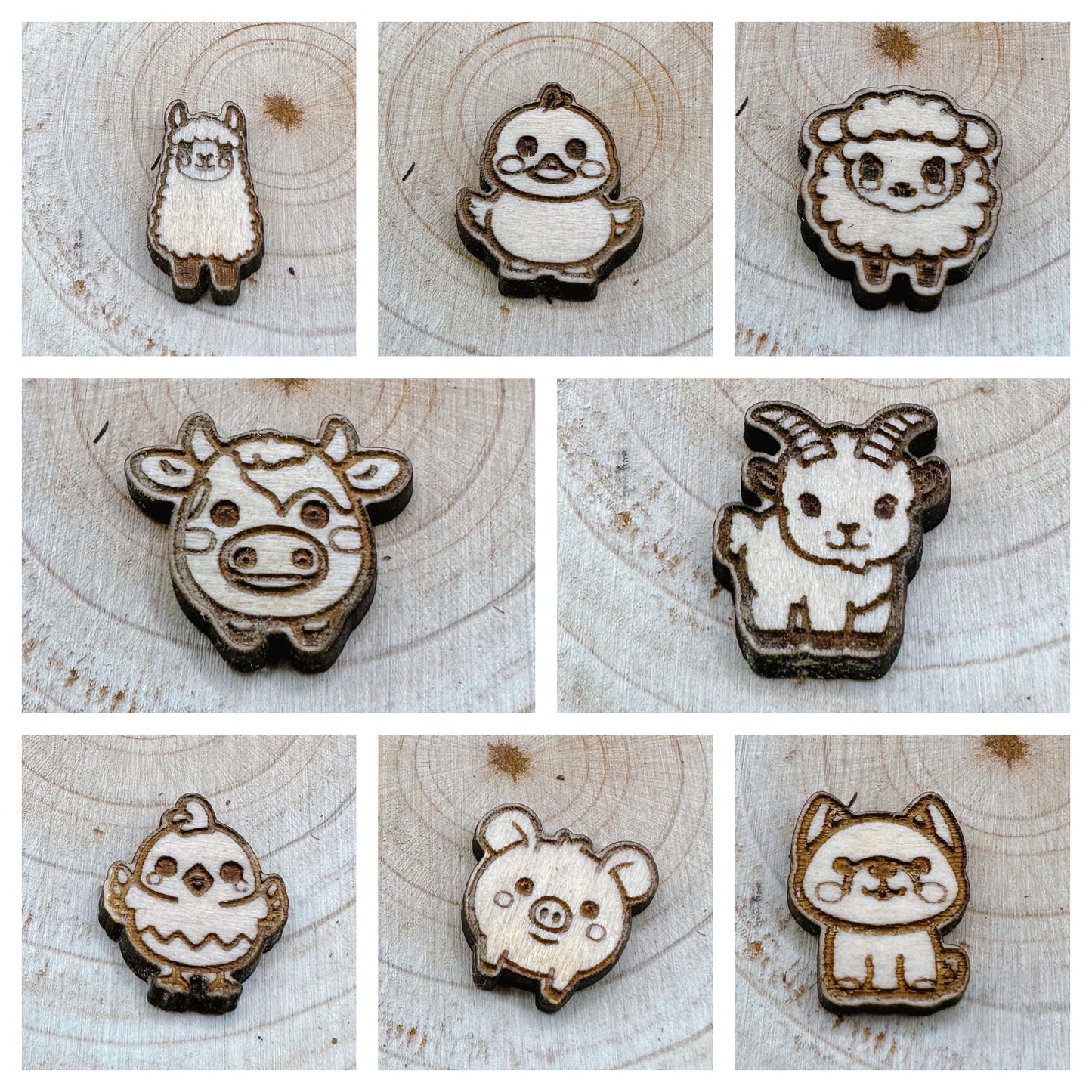 16 Kawaii Farm Animal Wood Blanks