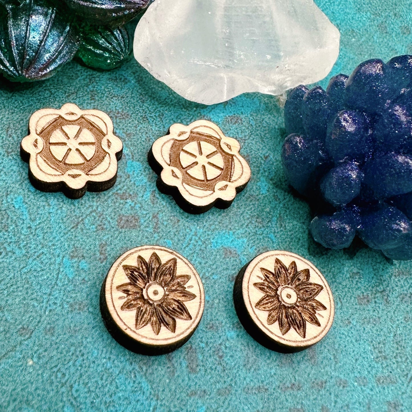 Abstract Art Deco or Starburst Wood Earring Cabochons