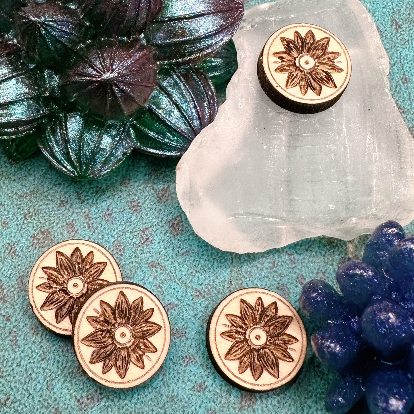 Abstract Art Deco or Starburst Wood Earring Cabochons