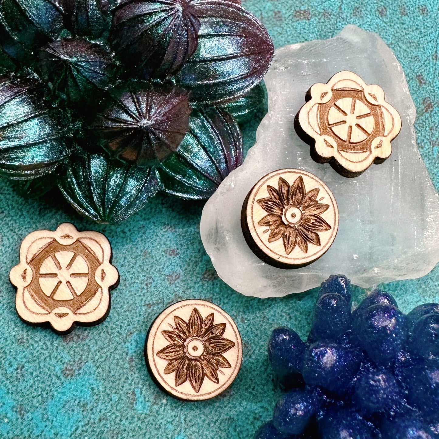 Abstract Art Deco or Starburst Wood Earring Cabochons