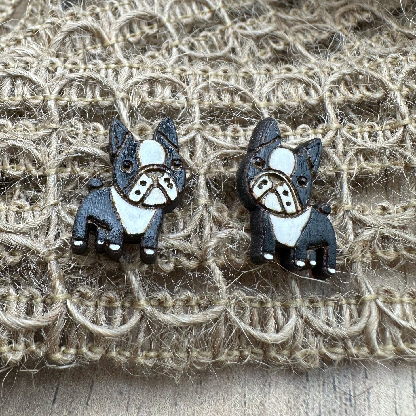 Boston Terrier Dog Post Earrings- two sizes -Mailed in a wood gift box-