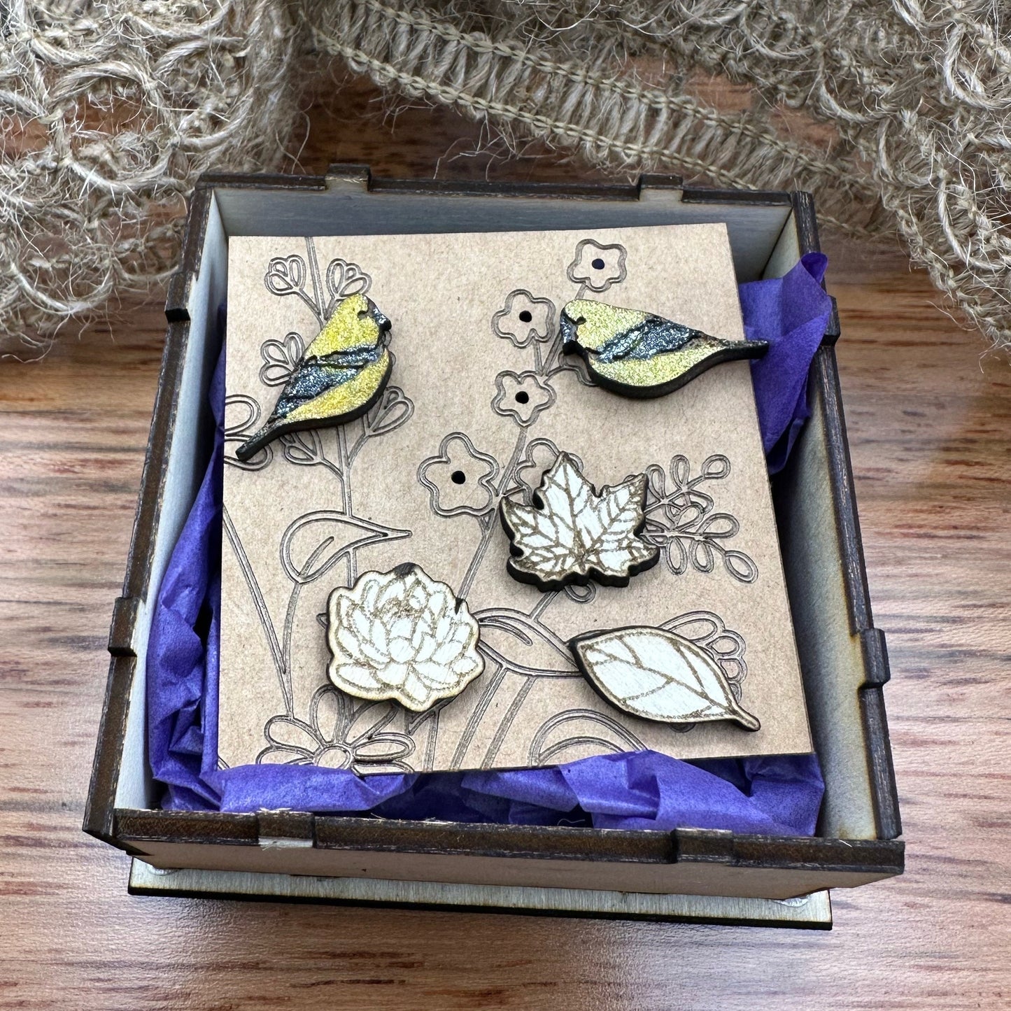 Handmade Goldfinch Earrings- 2 sizes -Mailed in a wood gift box-