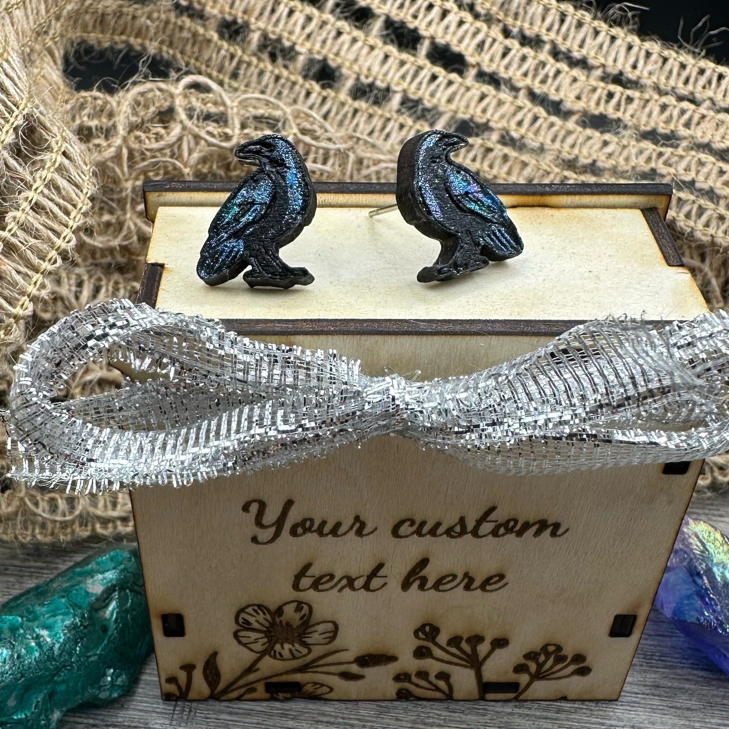 Crow Studs in a wood gift box