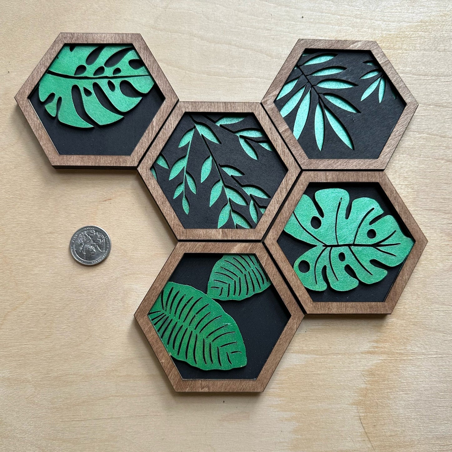 Plant-themed 10cm Wood Mural Tiles