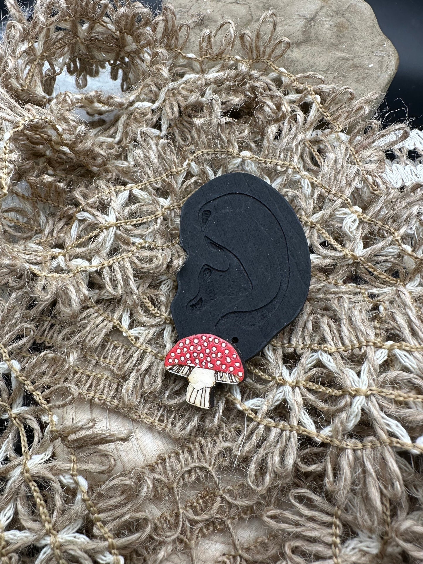 Mushroom Earrings in a wood gift box