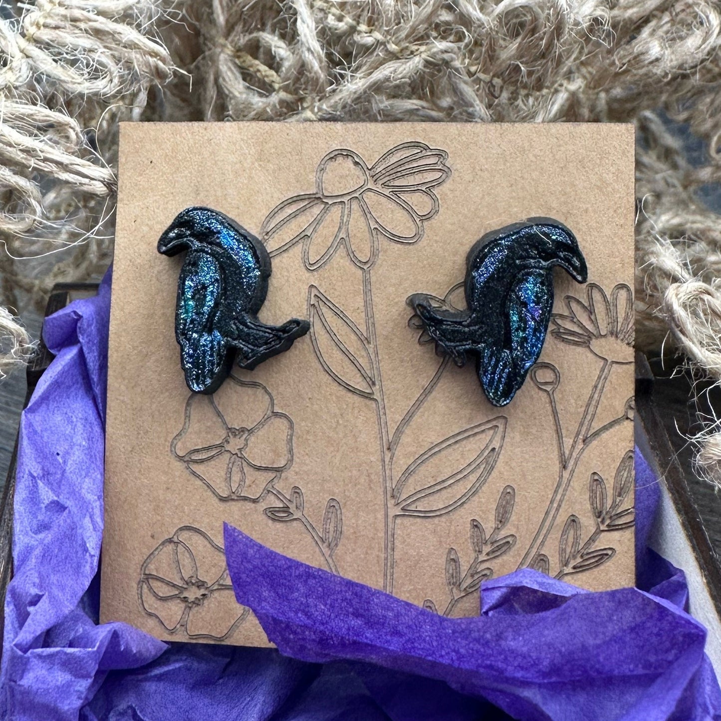 Crow Studs in a wood gift box