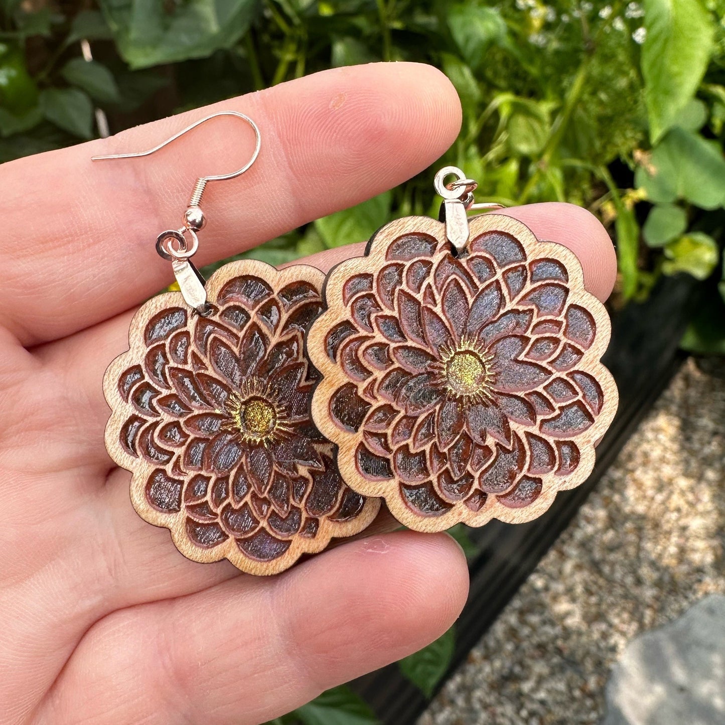 Laser Cut Hand Painted Maple Wood Earrings with Stainless Steel Leverback Findings for Jewelry