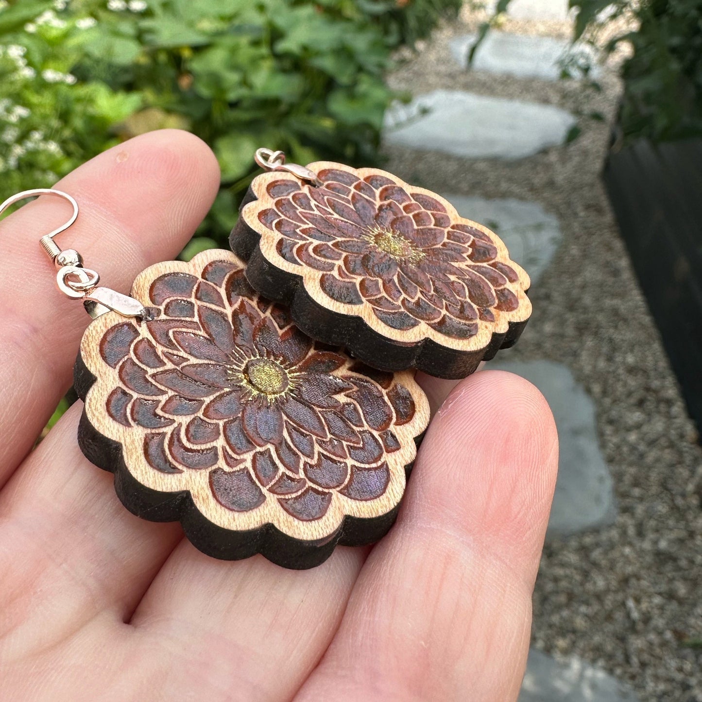 Laser Cut Hand Painted Maple Wood Earrings with Stainless Steel Leverback Findings for Jewelry