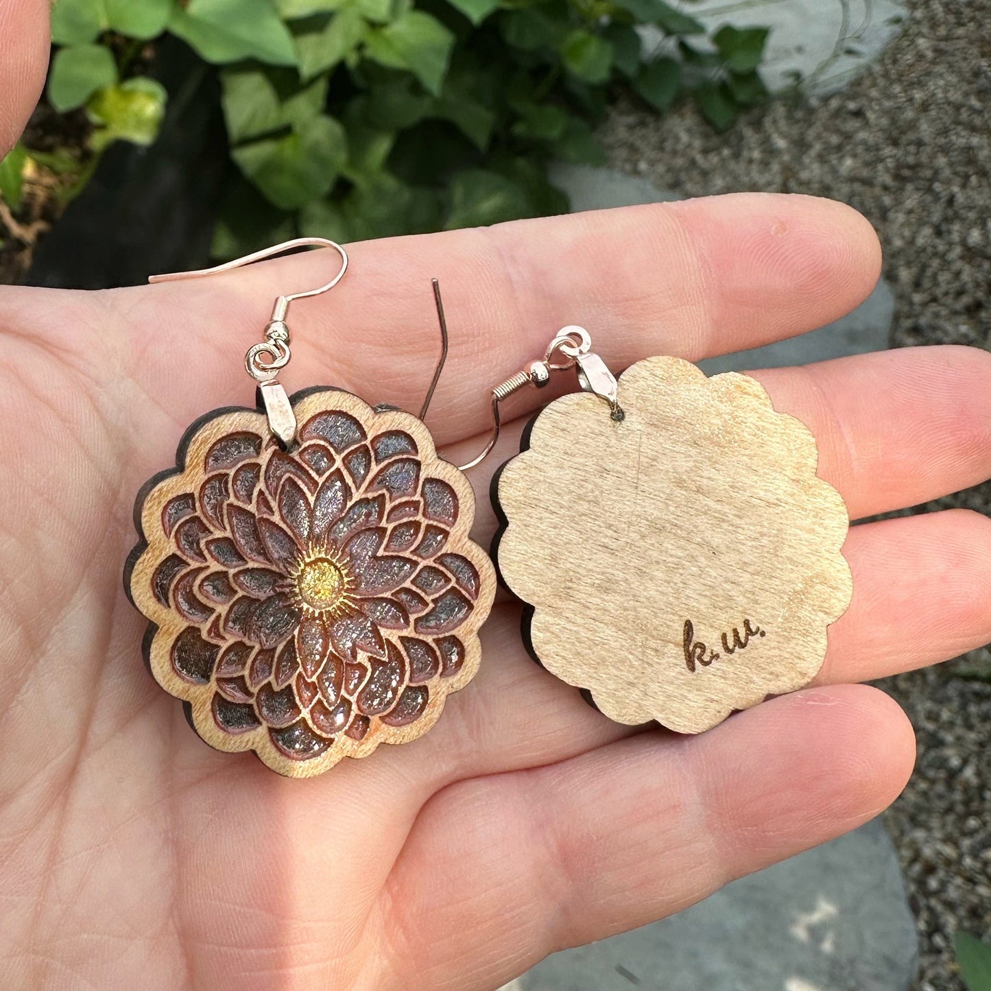 Laser Cut Hand Painted Maple Wood Earrings with Stainless Steel Leverback Findings for Jewelry