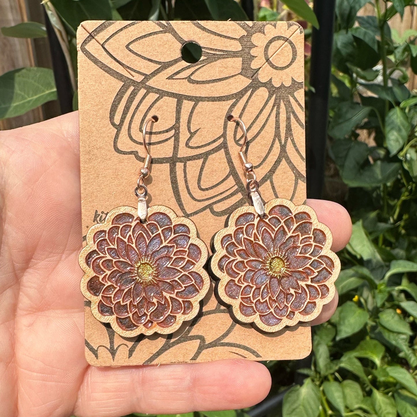 Laser Cut Hand Painted Maple Wood Earrings with Stainless Steel Leverback Findings for Jewelry