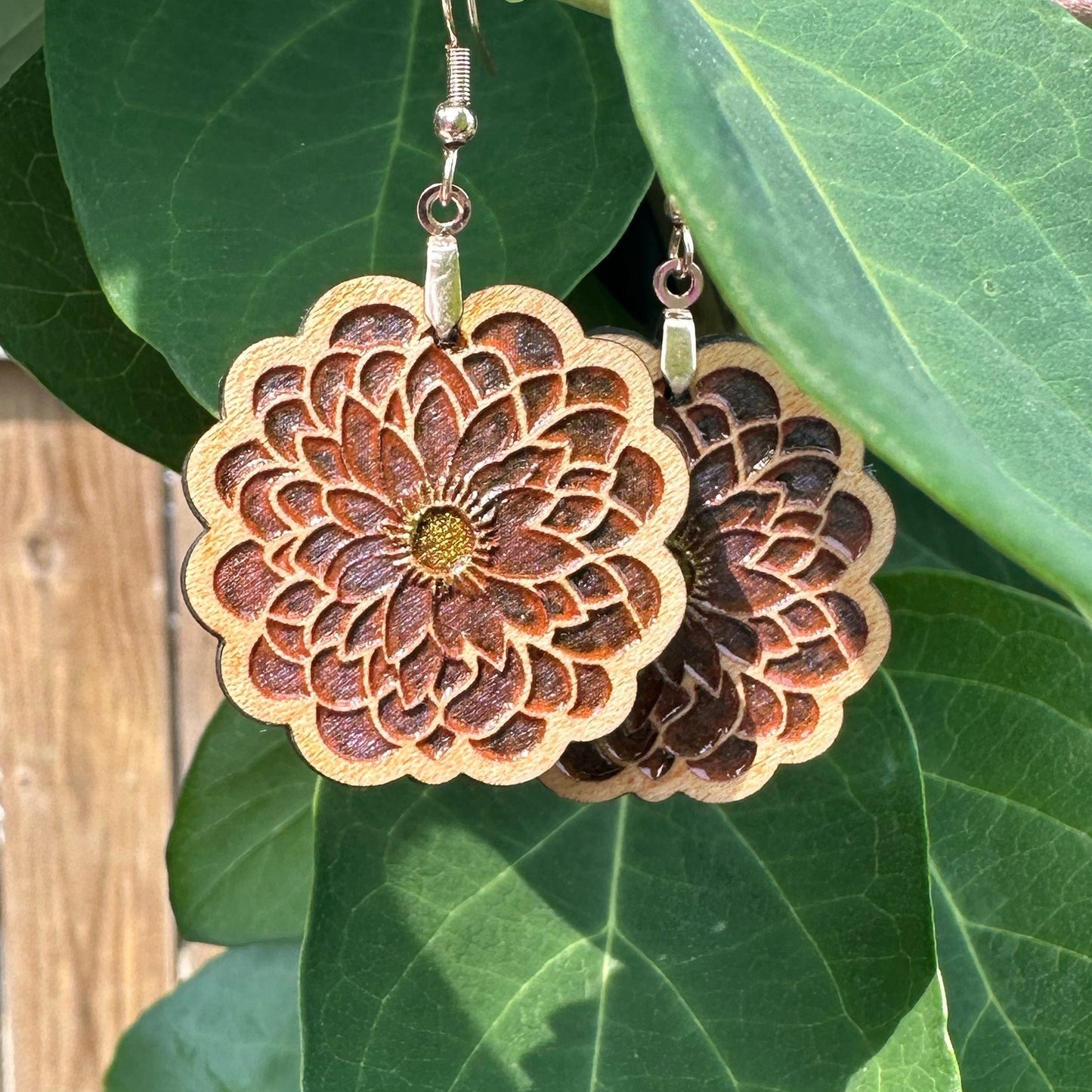 Laser Cut Hand Painted Maple Wood Earrings with Stainless Steel Leverback Findings for Jewelry