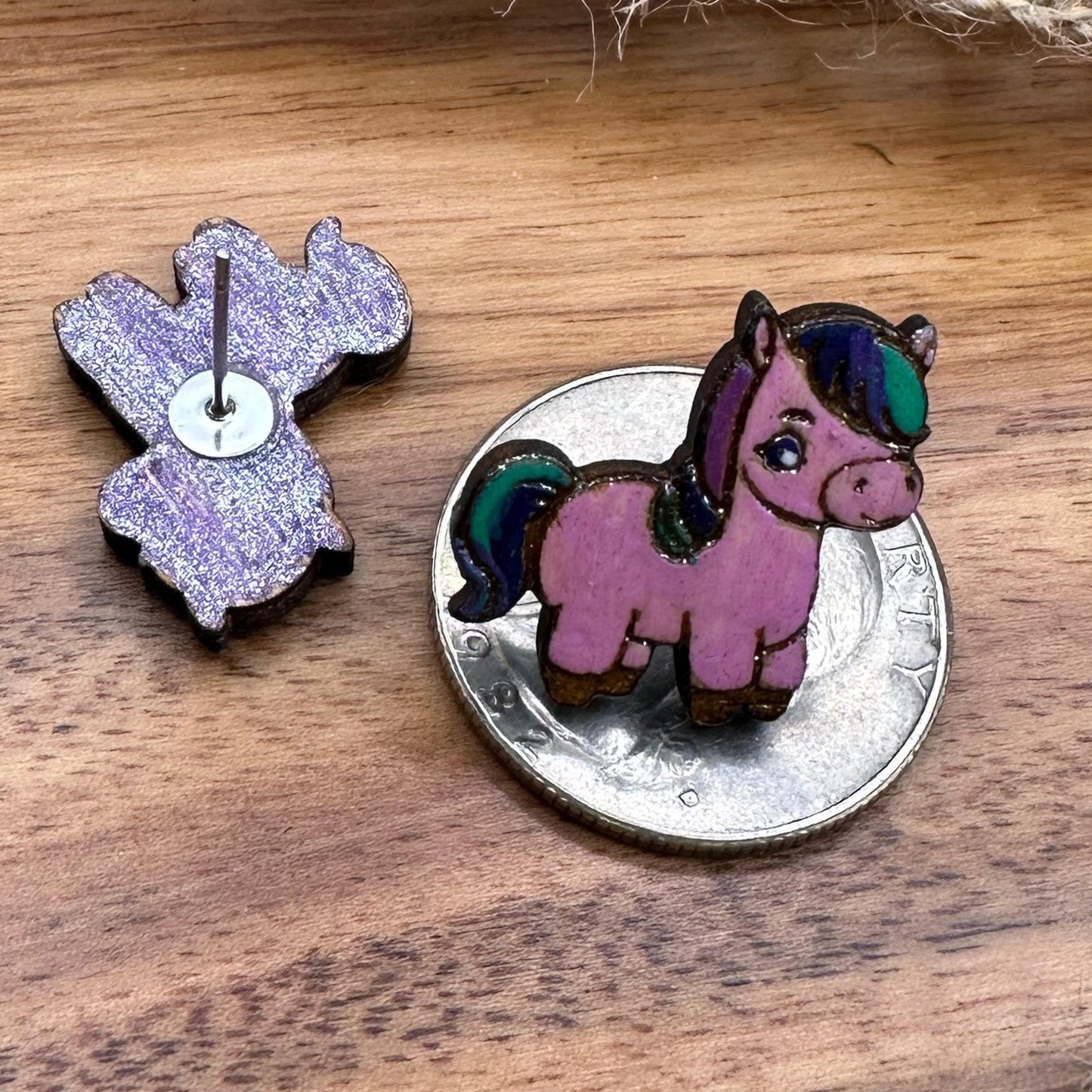 Colorful Kawaii Horse Studs in a wood gift box