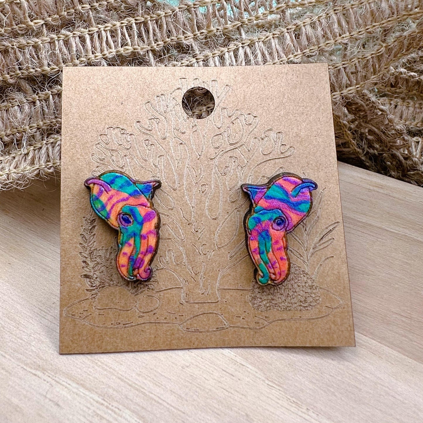 Cuttlefish Earrings in a wood gift box