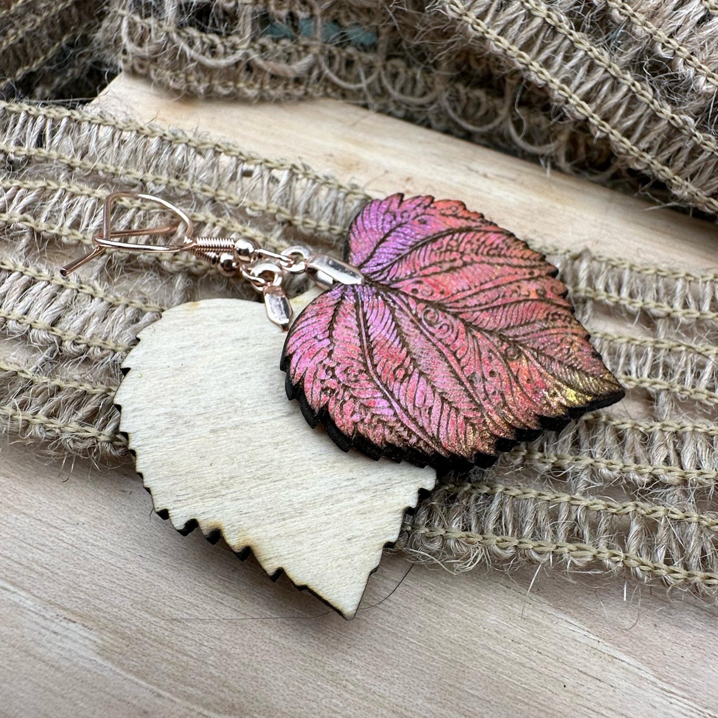 Fall Leaf Dangle Earrings with Rose Gold Stainless Steel French Hooks