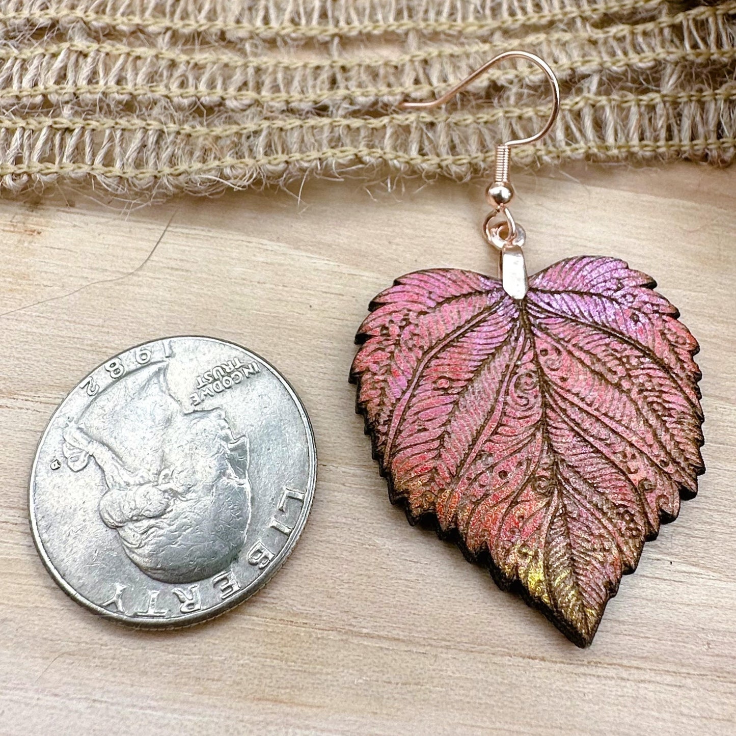 Fall Leaf Dangle Earrings with Rose Gold Stainless Steel French Hooks