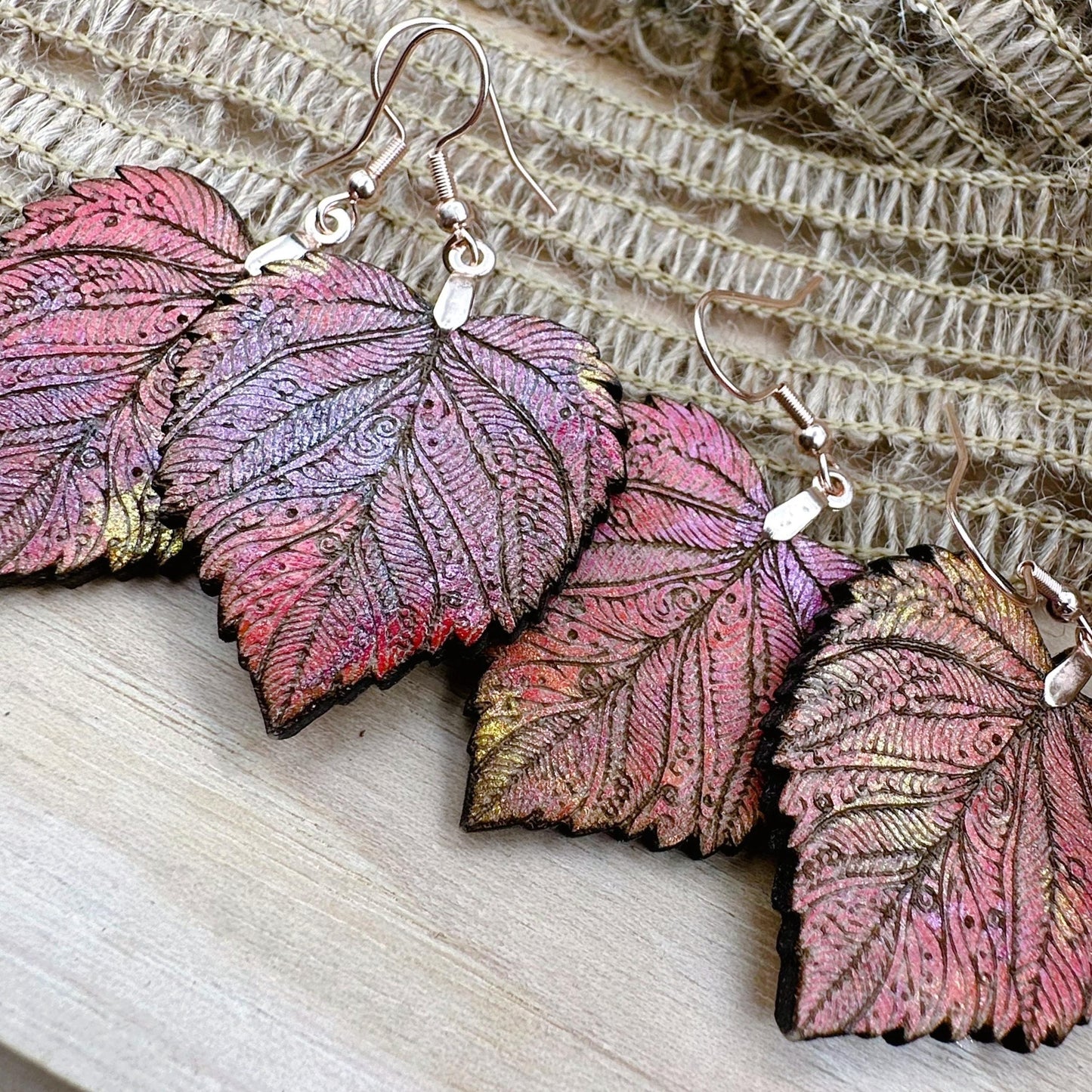 Fall Leaf Dangle Earrings with Rose Gold Stainless Steel French Hooks