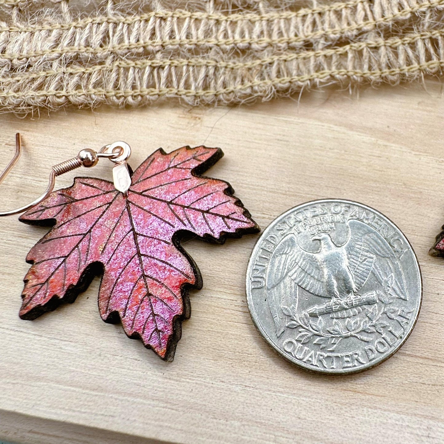 Maple Leaf Earrings with Rose Gold Stainless Steel French Hooks