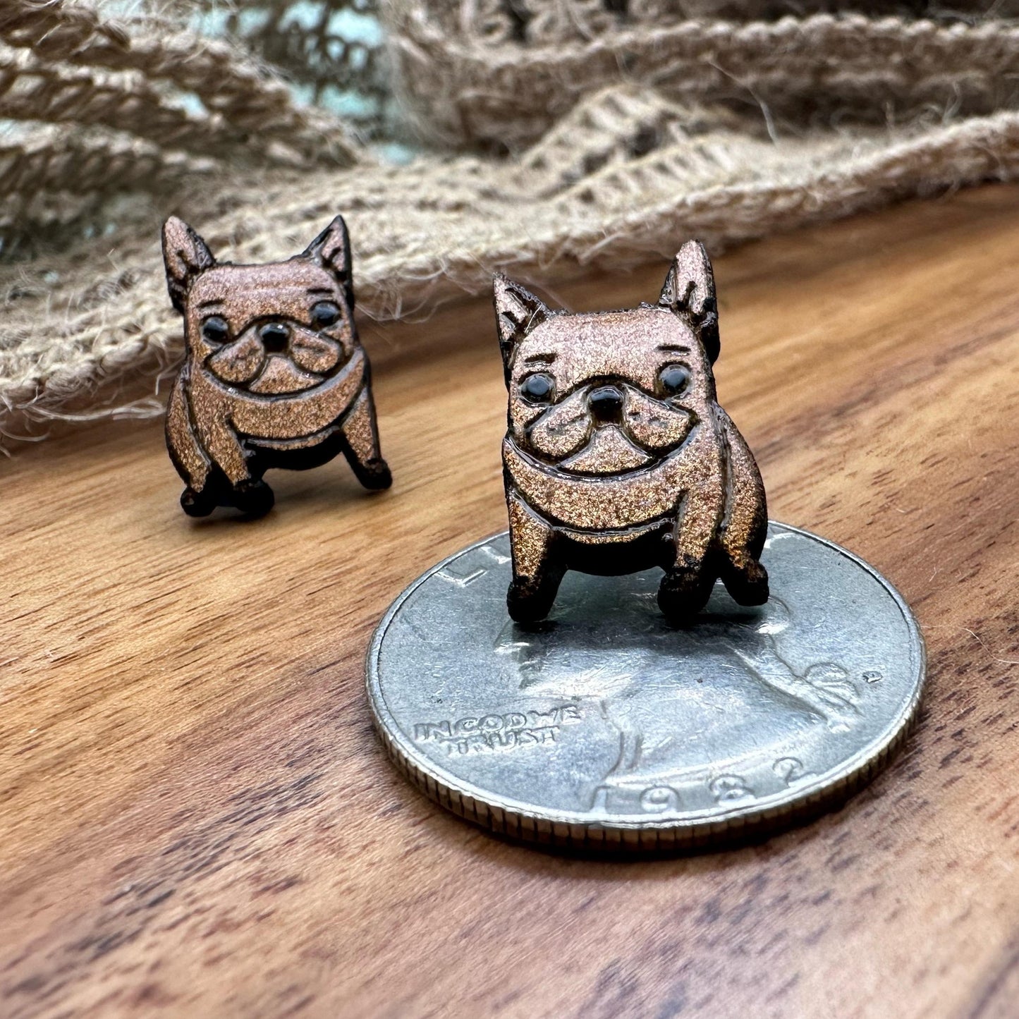 French Bulldog Earrings in wood gift box