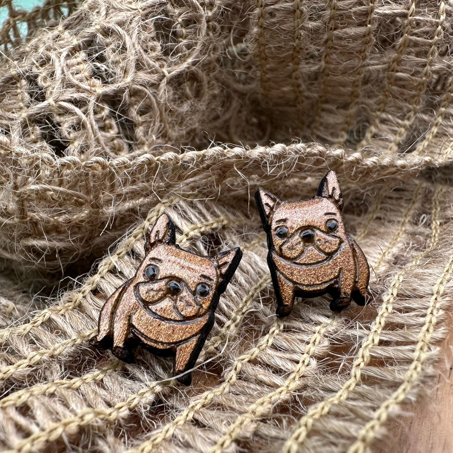 French Bulldog Earrings in wood gift box