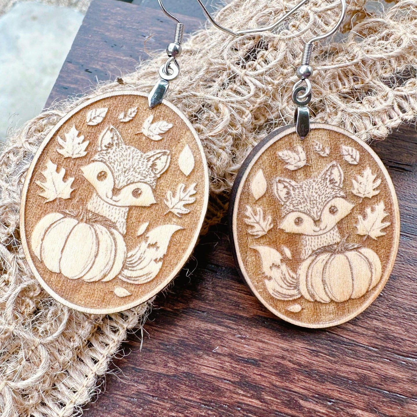 Unfinished Wood Fall Fox Earrings