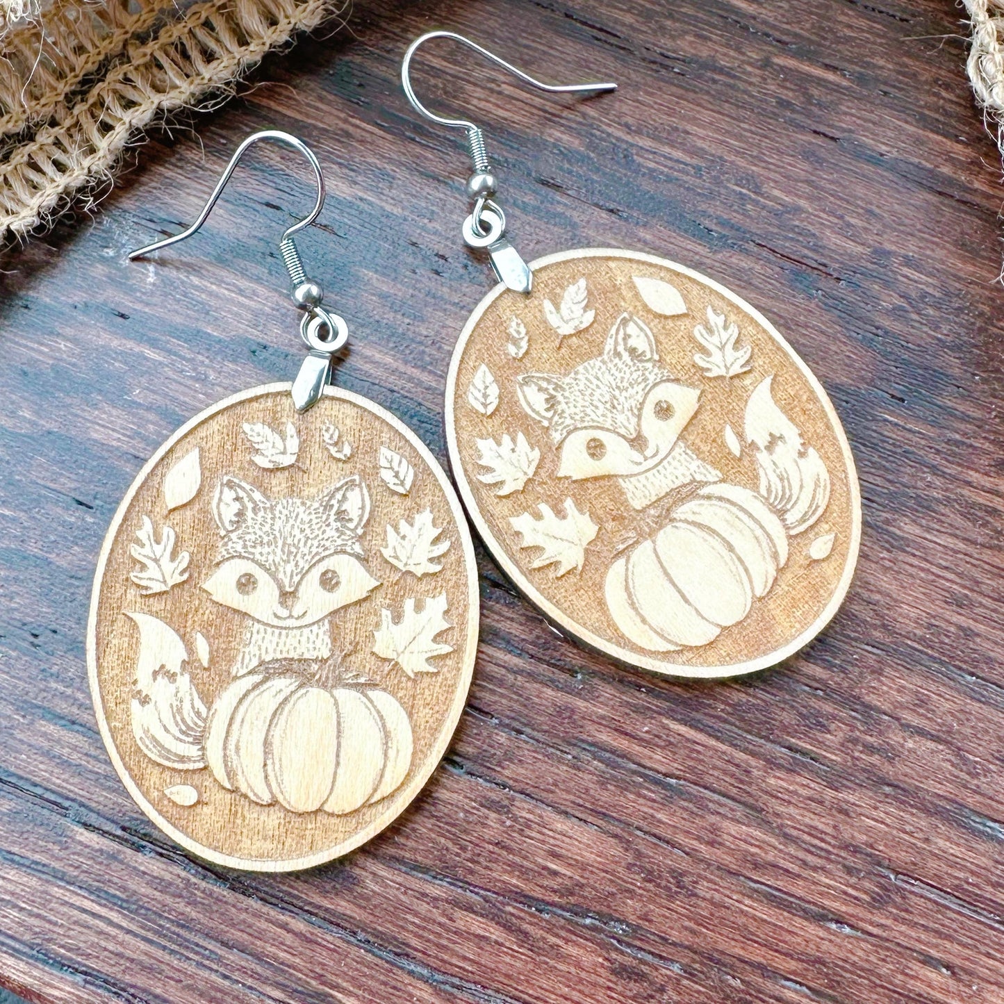 Unfinished Wood Fall Fox Earrings