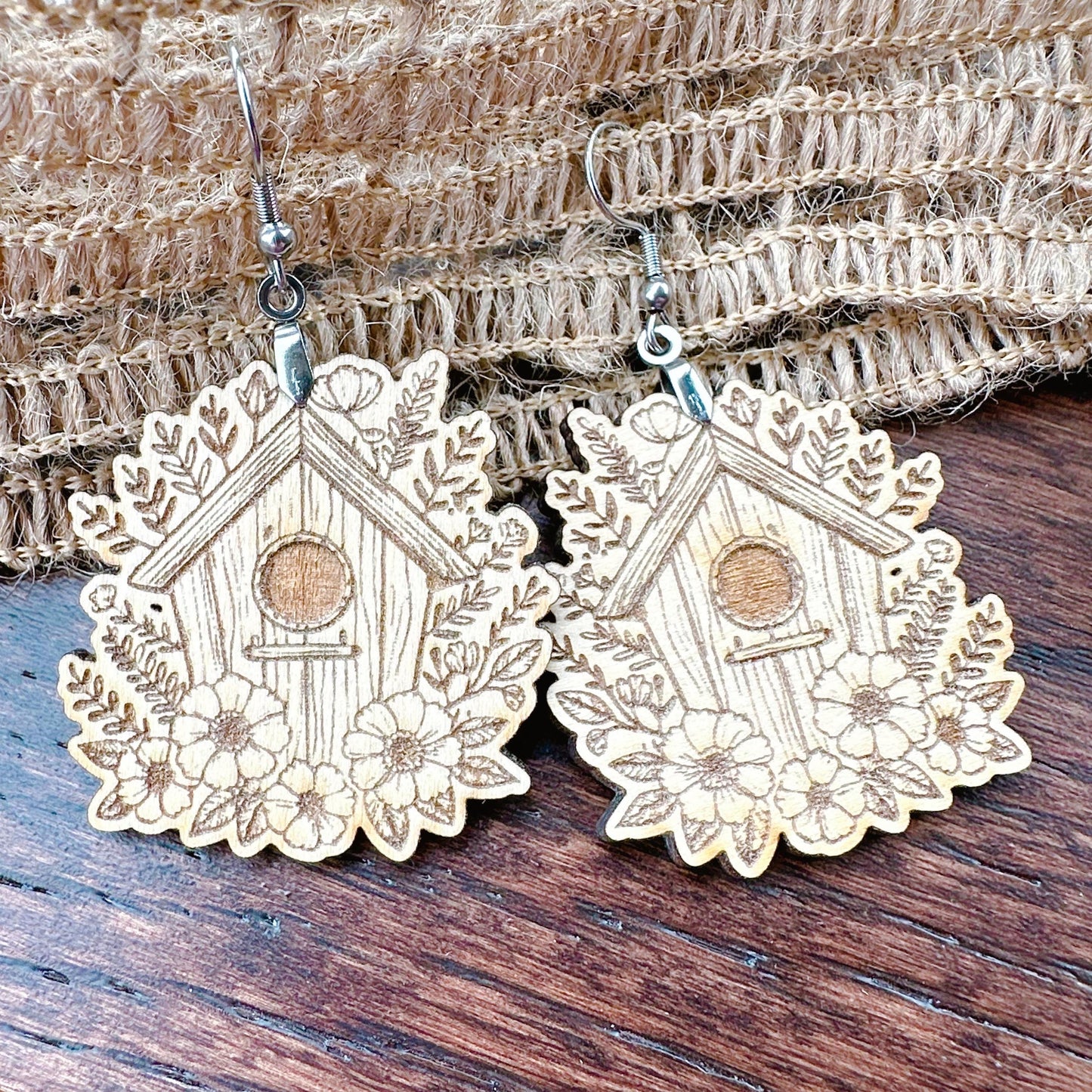 Unfinished Wood Birdhouse Earrings