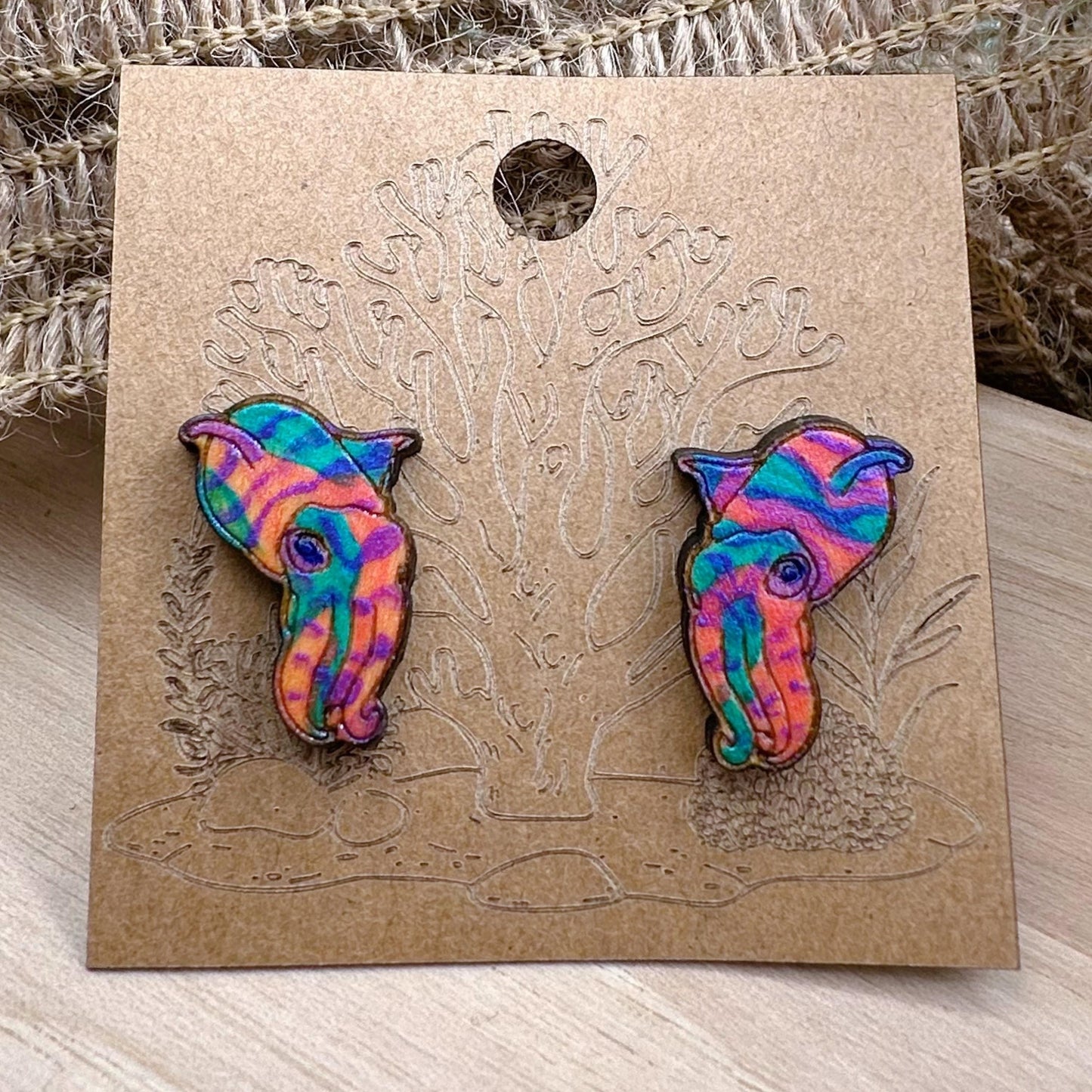 Cuttlefish Earrings in a wood gift box