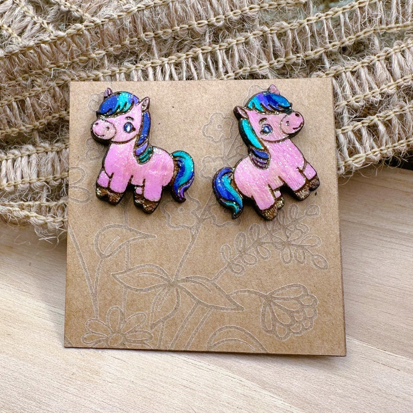 Colorful Kawaii Horse Studs in a wood gift box