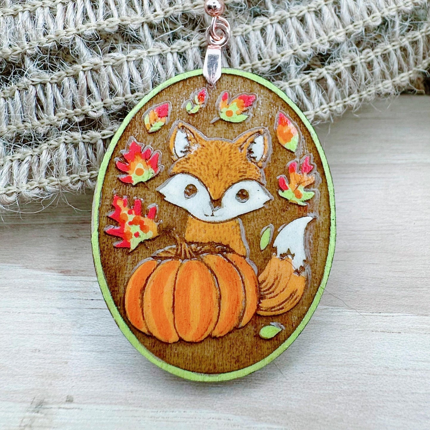 Fall Fox Dangle Earrings in a wood gift box