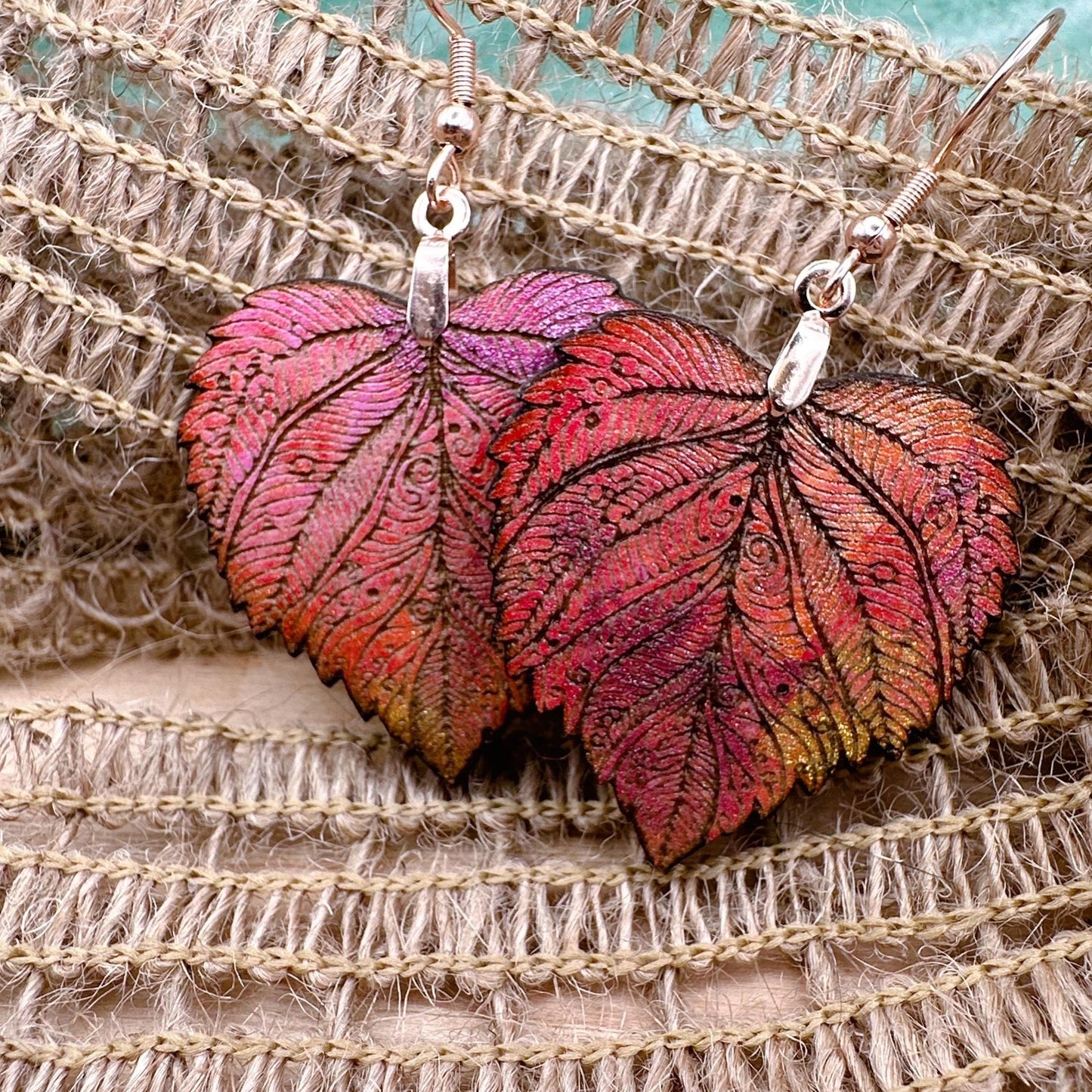 Fall Leaf Dangle Earrings with Rose Gold Stainless Steel French Hooks