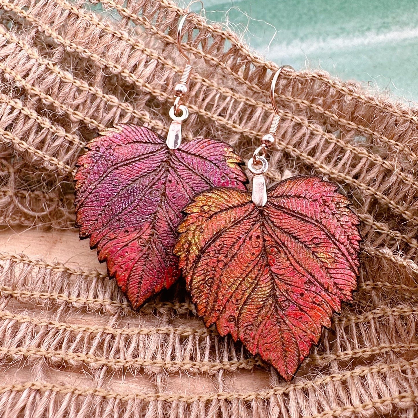 Fall Leaf Dangle Earrings with Rose Gold Stainless Steel French Hooks