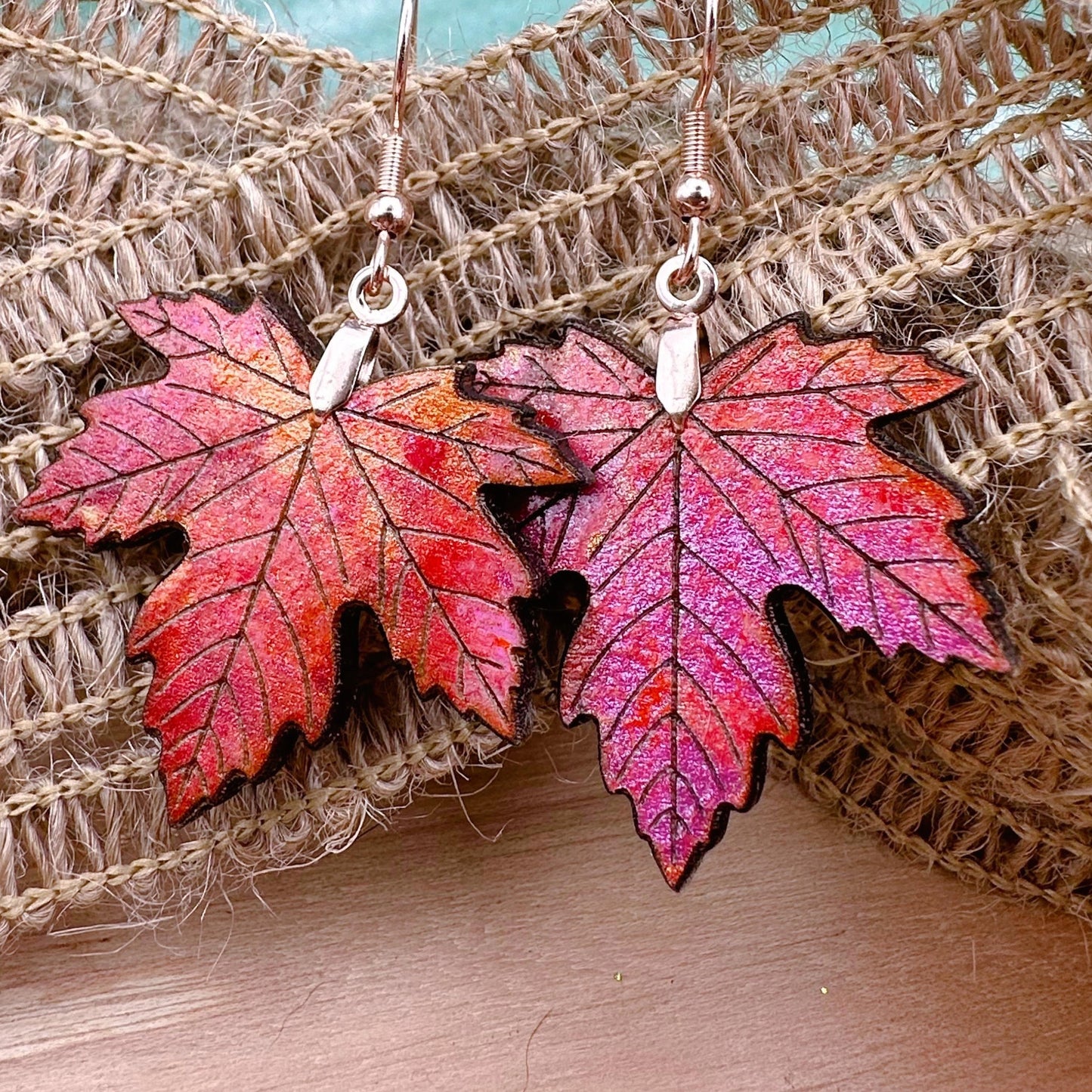 Maple Leaf Earrings with Rose Gold Stainless Steel French Hooks