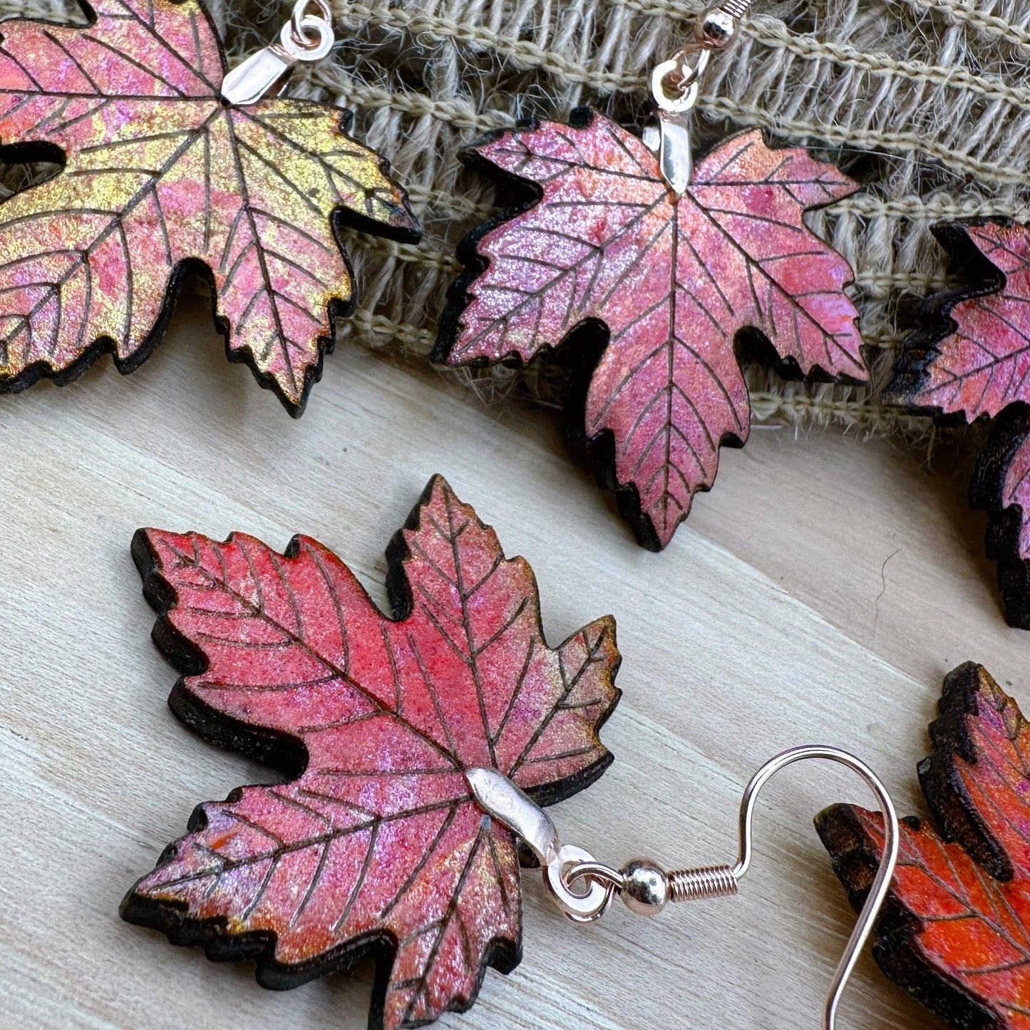 Maple Leaf Earrings with Rose Gold Stainless Steel French Hooks