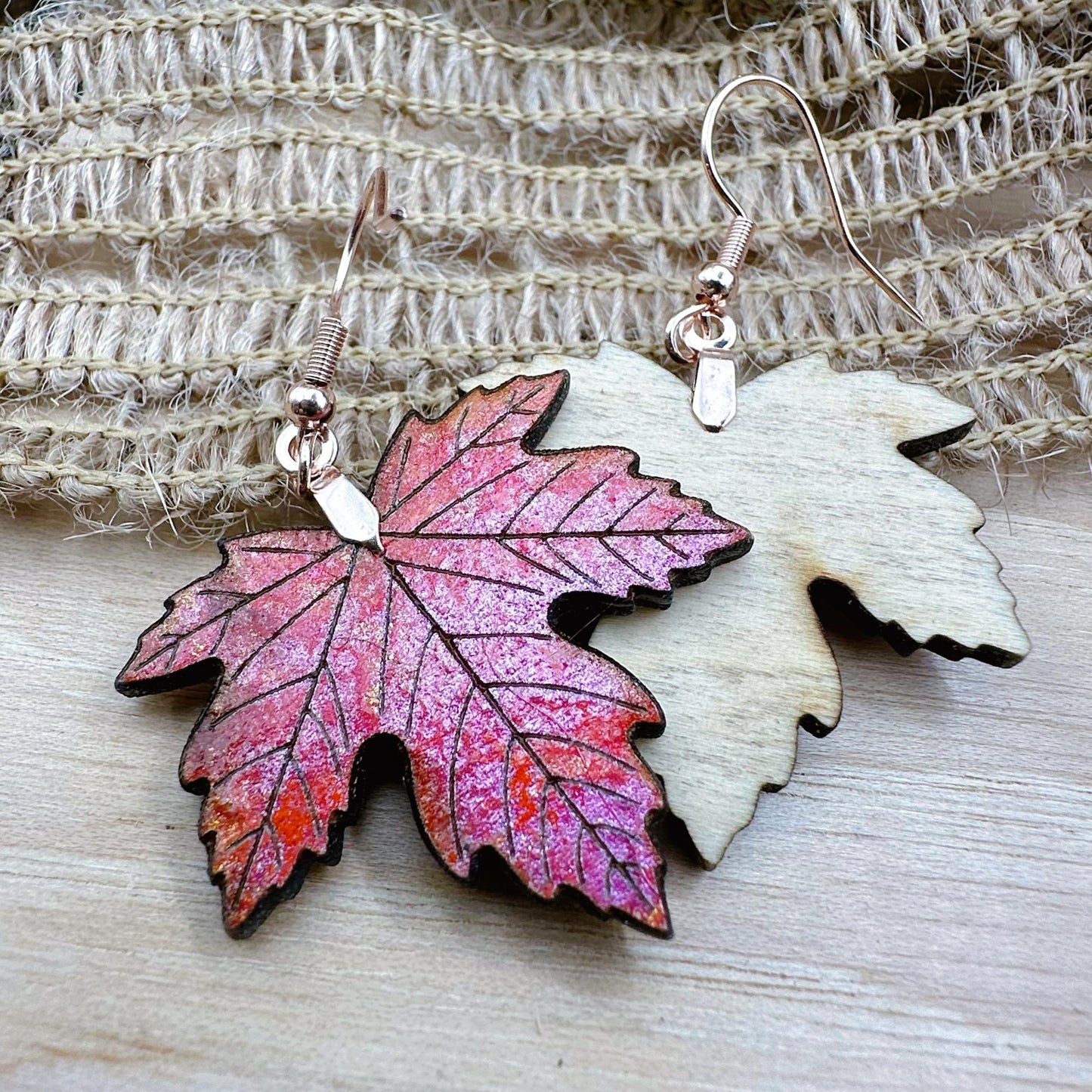 Maple Leaf Earrings with Rose Gold Stainless Steel French Hooks