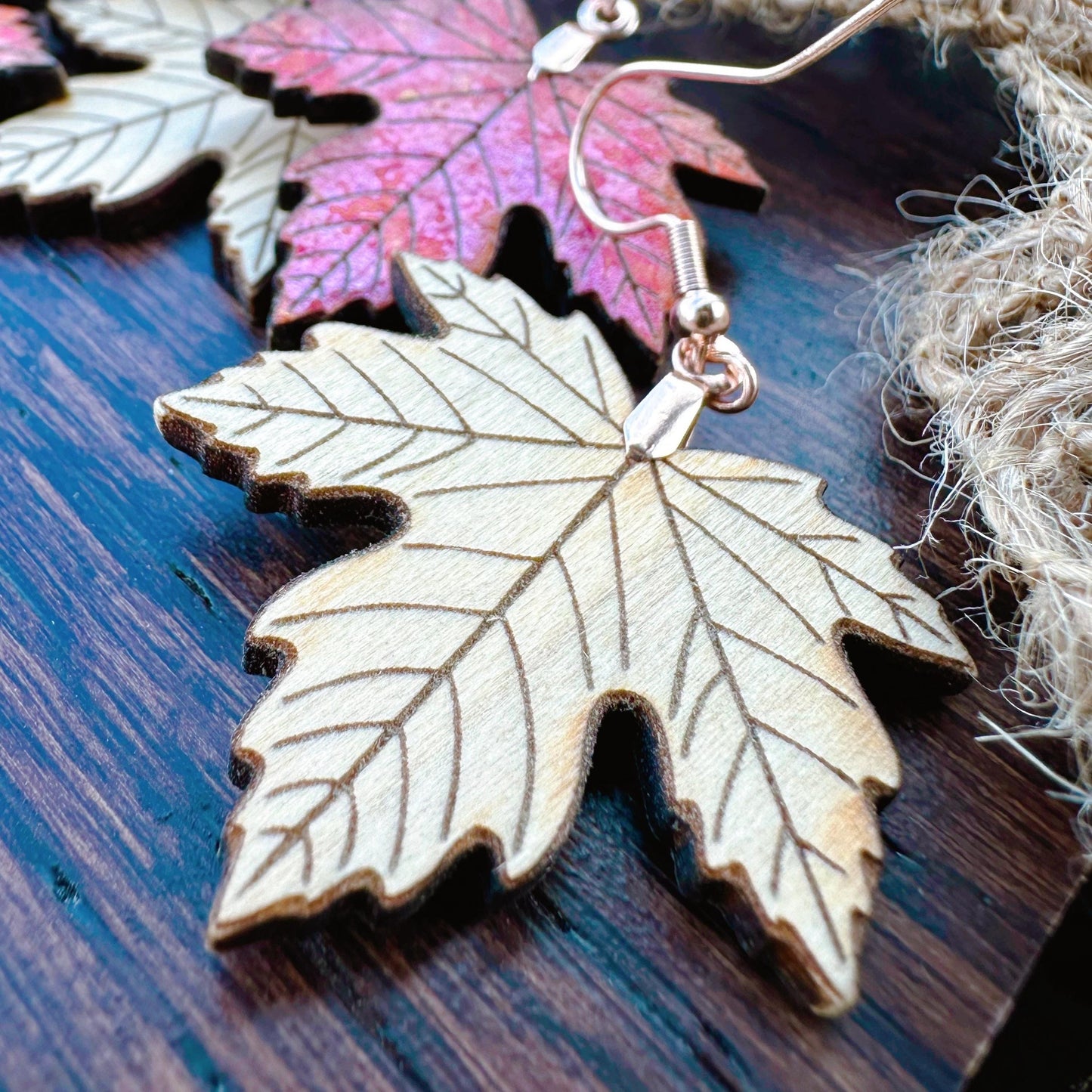 Unfinished Wood Maple Leaf Earrings