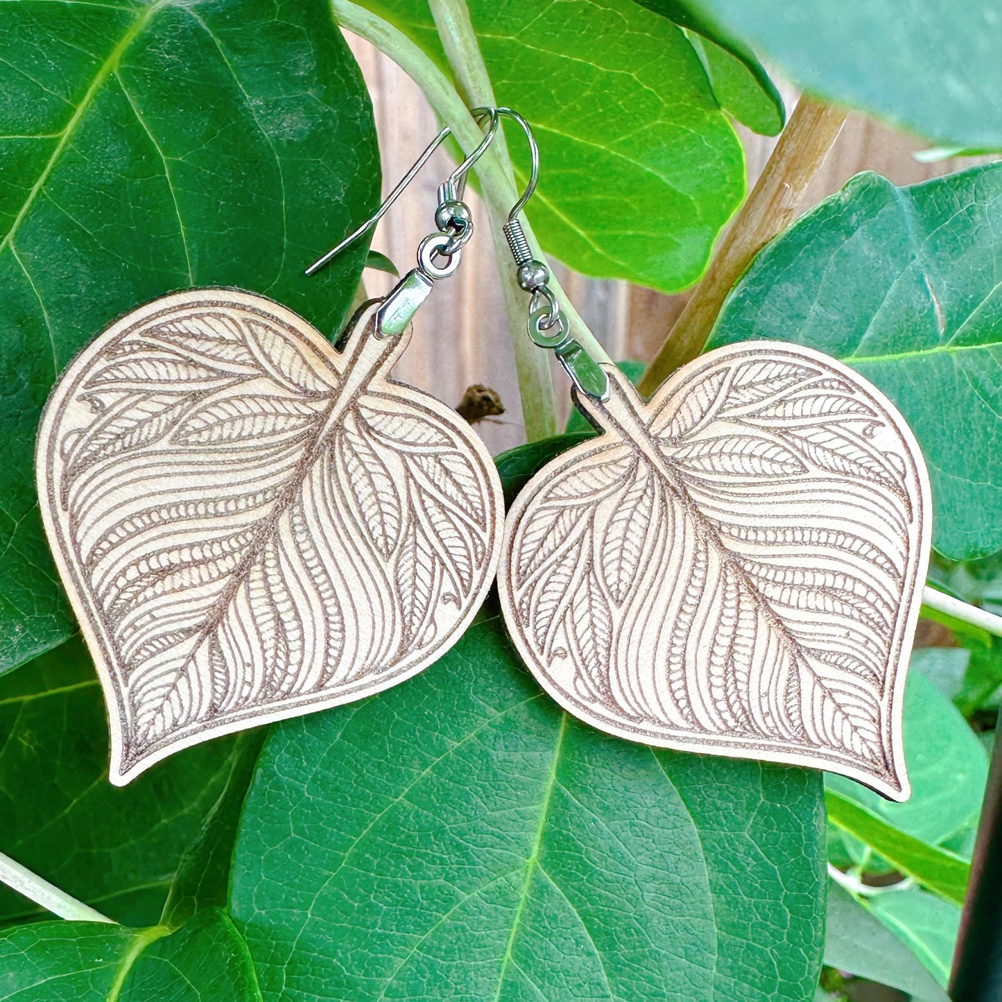 Unfinished Wood Leaf Earrings