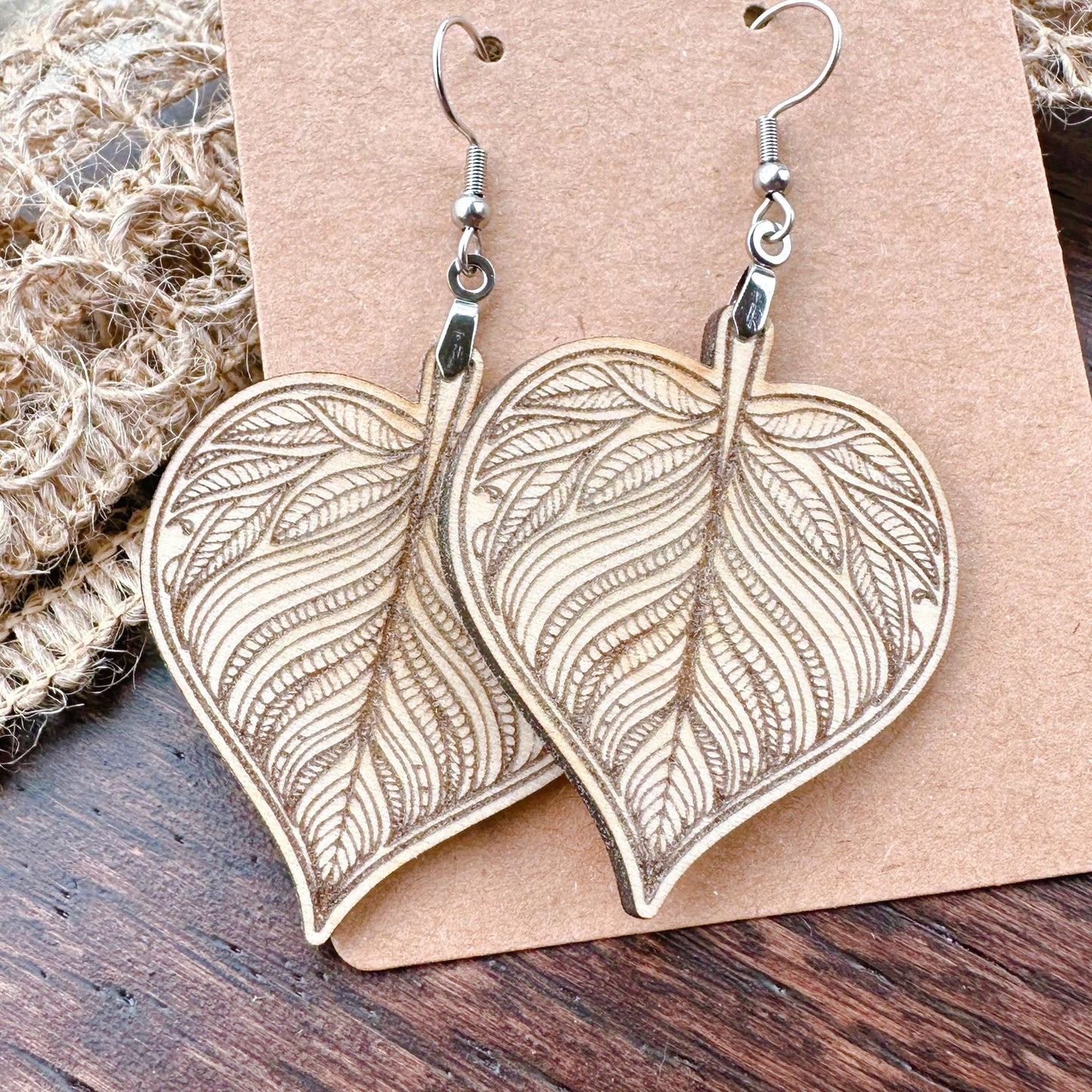 Unfinished Wood Leaf Earrings