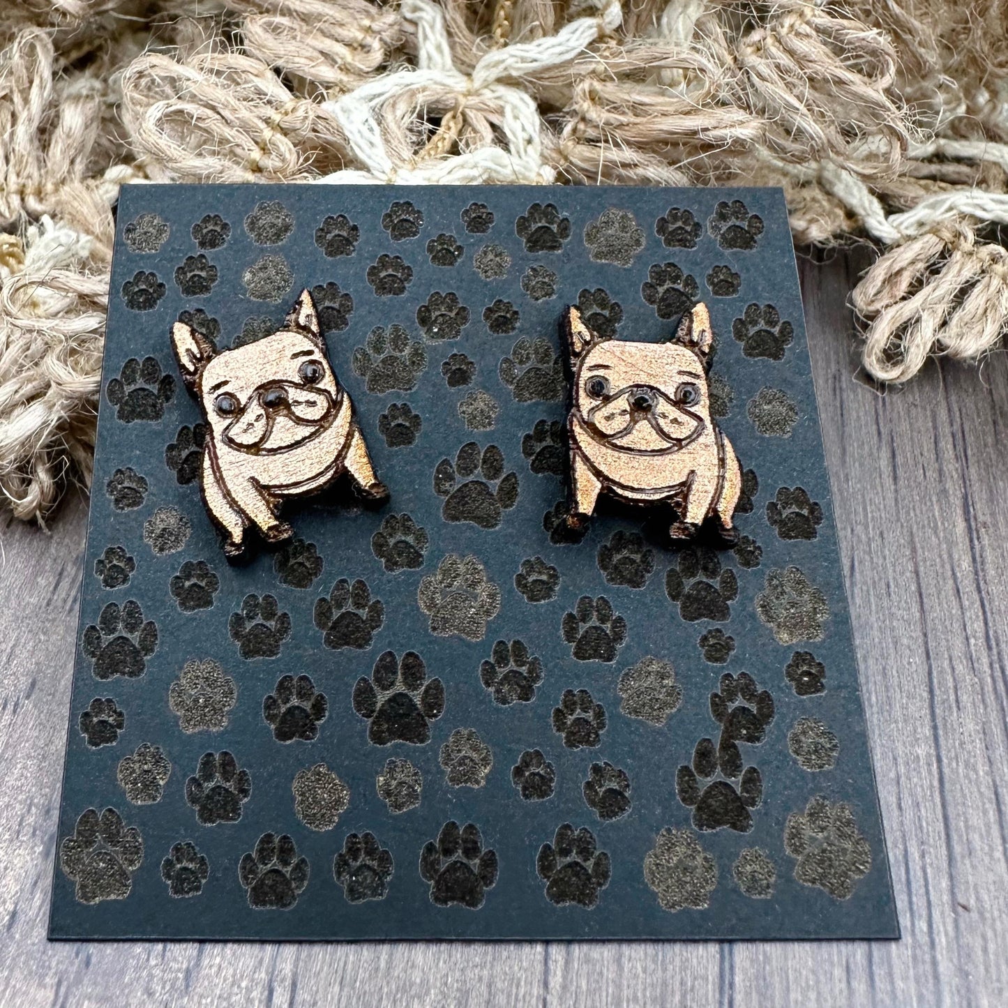 French Bulldog Earrings in wood gift box