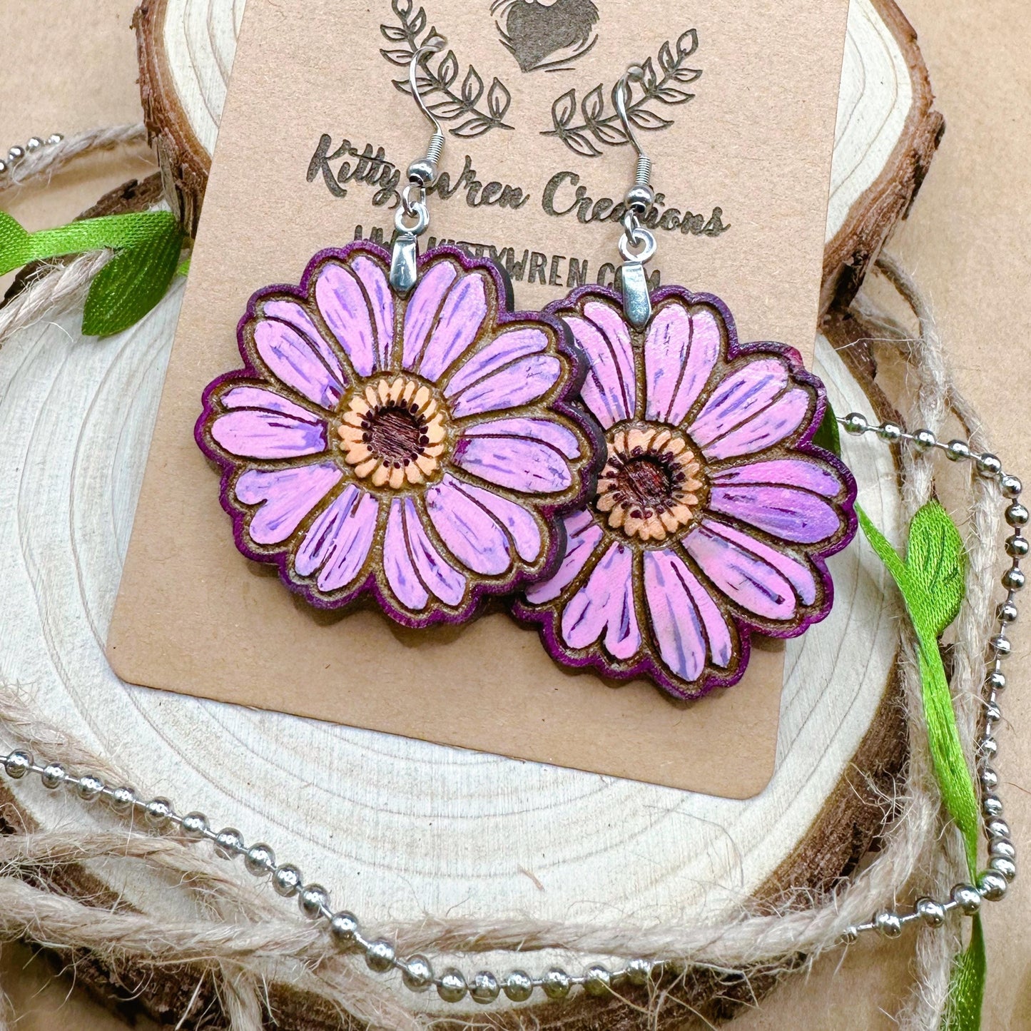 Gerber Daisy Earrings in a wood gift box